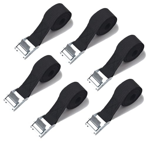 Zclro Spanngurte 6 StüCk, 2 m X 2.5 cm Spanngurte Kurz, Verstellbare Zurrgurte mit Klemmschloss Befestigungsgurt für Camping Motorrad GepäCkpakete - Schwarz