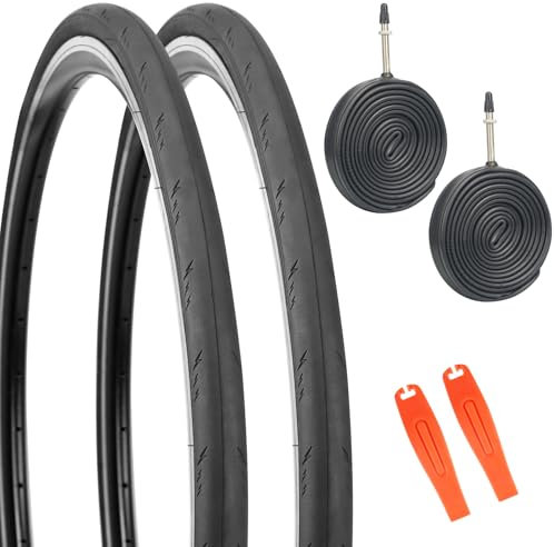 WEEROCK Two Pack 700C Road Bike Tire 700 X 28 Racing Bicycle Tire with 2 Pack Inner Tubes 45mm Presta Valve, Replace Bike Tyres, Black