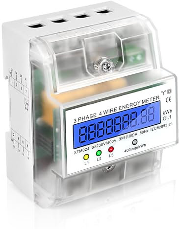 LCD Digitaler Stromzähler 3 Phasen Stromzähler Hutschiene Geeicht 4-Draht Drehstromzähler Hutschiene Drehstromzähler 3 Phasen Geeicht Zwischenzähler Strom Zwischenzähler 3X230/400V, 3X5(100) A