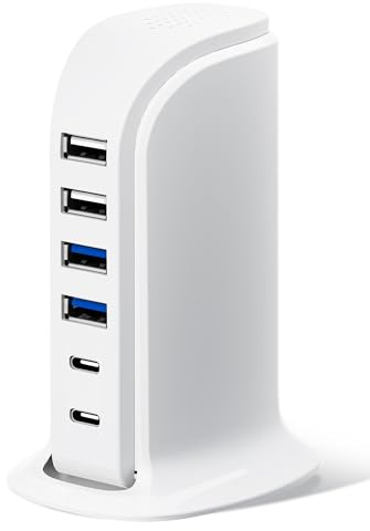 USB Charger, Charging Station for Multiple Devices 45W, Fast Charging Blocks with Dual Type C Ports, 4 USB Charging Hub Organizer Multiport for iPhone, Ipad, Smartphones, Travel Accessories