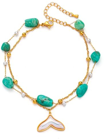 Generico OovaaH Bracciale Donna a Doppia Catenina Con Pietre e Ciondolo a Forma di pinna della Balena/Sirena