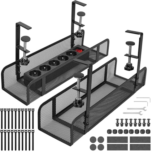 GUOOUG 2 Pezzi Raccogli Cavi Scrivania, Porta Cavi Cable Management Scrivania Senza Trapano, Canalina Passacavi Organizer Cavi, Portacavi Sotto Scrivaniai per Ufficio e Casa, Nero