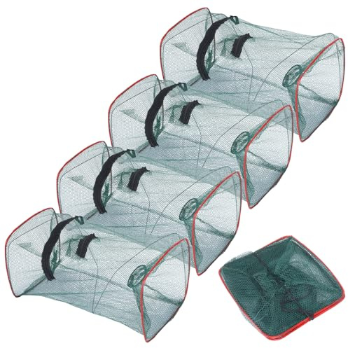 4 Stück Fischreuse, Krebsreuse Setzkescher Gummiert Senke Reuse Fisch Köderfischsenke Fischfalle Köderfischreuse Krebsreuse Flusskrebse Kann Gefaltet Angelkescher für Senke Angeln, Krebsfalle