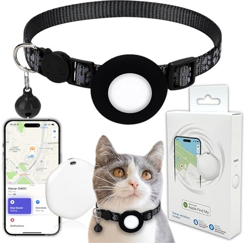 GPS Tracker for Cats, Mini GPS Pet Tracker with Collar, IPX8 Waterproof Cat Trackers Collar,No Monthly Fee,Work with Apple Find My(iOS Only),Smart Trackers for Pets-Black-4