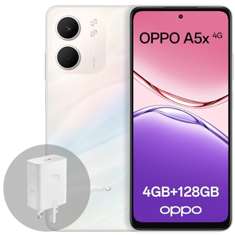 OPPO A5x 4G 4GB RAM + 128GB ROM, Smartphone Desbloqueado con IA, Pantalla de 6,67 Pulgadas y 90 Hz, cámara AF de 32 MP, batería de 6000 mAh, IP65, Laser White (Incluye Cargador SUPERVOOC de 45 W)