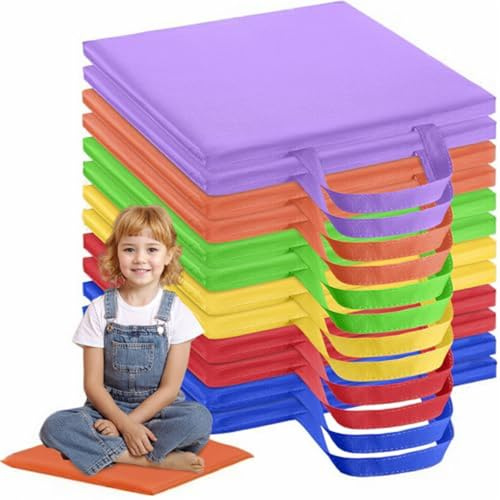 Obelunrp Floor Cushions for Classroom, 12pcs 12inch Square Classroom Floor Cushions with Handle, Soft Flexible Seating Seats for Kids, Daycare, Preschool (6 Colors)