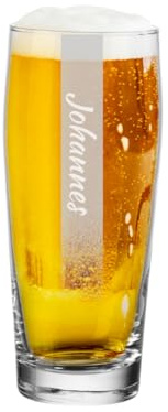 LUXENTU Willi Becher 0,5l mit Namensgravur, personalisiertes Bierglas für besondere Anlässe, Helles-Glas Geburtstag & Hochzeit, Name mit Hintergrundschatten, 1 Stück