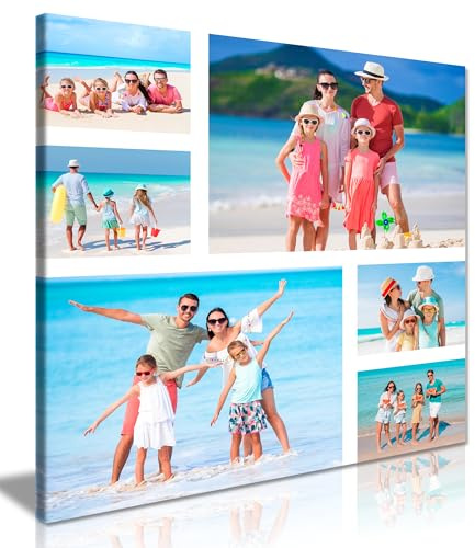 Personalised Canvas Print – 6 Photo Collage Square Custom Wall Art, Framed | Ready to Hang, Fade-Resistant Inks, Photo Gifts for Mum Dad Birthday Christmas, Family Pictures for Walls, Sizes 12-30 Inches