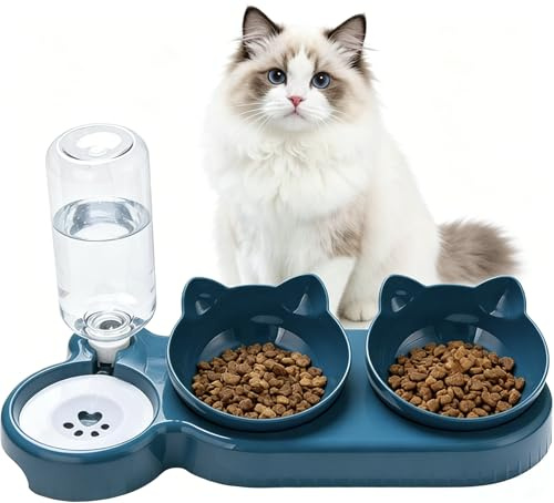 3 en 1 Gamelle Chat, Eau Inclinable À 15°, Surélevée, Gamelles et Abreuvoirs, Bol, Accessoires Chaton, Mangeoire, Disponible pour Chats et Chiots (Vert)