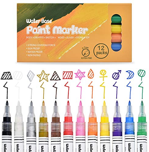 Künstlerbedarf - Set di pennarelli acrilici con punta sottile, 0,7 mm, resistenti all'acqua, colori acrilici, per decorazioni, scrapbooking, fai da te, album fotografico, libro degli ospiti, legno