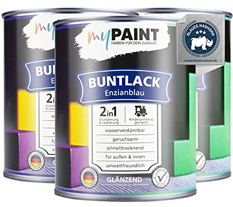 myPAINT® vernice colorata 2in1 (2,25L, RAL 5010 blu genziana) extra lucido vernice acrilica - vernice per giocattoli per bambini - vernice per legno - vernice per legno da interni
