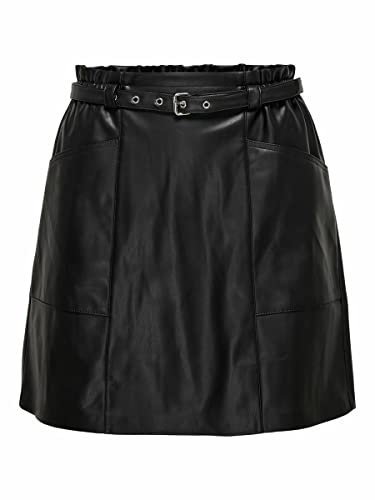 ONLY Damen Mini Bleistift Kunstleder Rock | High Waist Stretch Lederoptik | Kurz mit Gummibund ONLHEIDI, Farben:Schwarz, Größe:M