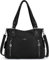 ZOCAI AngelKiss Handtasche Damen Schultertasche Multifunktionale Umhängetaschen Gewaschenes Veganes Leder Wasserdicht mit Reißver Schlusstaschen Reißverschlusstasche (Schwarz)
