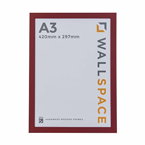 Wall Space A3 Picture Frame - Dark Red A3 Frame with REAL GLASS and made from SOLID WOOD | Maroon Picture Made in UK (420 x 297 mm)