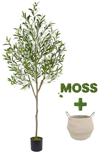 Warmplants Artificial Olive Tree 6ft Fake Plant with Woven Basket