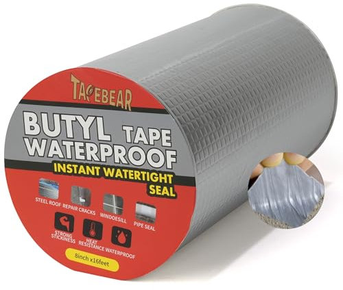 TAPEBEAR Cinta de Butilo 200mmx5m, Impermeable Cinta de Butilo para Reparación Sellador Adhesivo aluminio cinta de reparación para fugas de techo, reparación de grietas, ruptura de tuberías