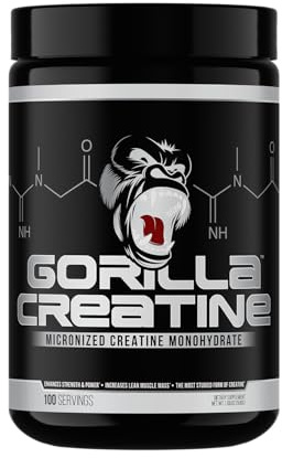Gorilla Mind Creatine Monohydrate Micronized Powder, Improved Muscle Size, Power Output and Strength, 5 Grams per Serving, 100 Servings