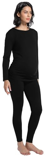 Gowjog Pyjama Maternité Long 2 Pièces à Manches Longues pour d'hiver Ensemble Pyjama Vêtements De Nuit La Grossesse Deux (Noir,L)