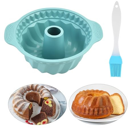 HDGSAFD Stampo per Torta Con Filettatura, Pennello per Olio, Stampo in Silicone Scanalato Rotondo Con Manico - Utensili per Il Pane e Torte