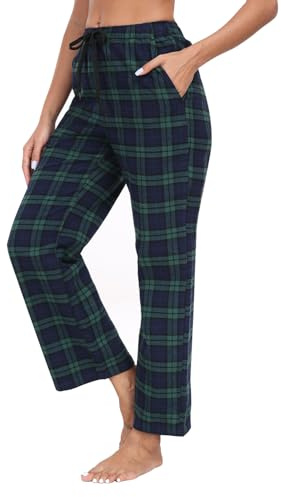 North Bund Pantalones Pijama Mujer Algodón Suave Cuadros Largos Ropa De Dormir Noche Invierno Casa Estar Bottom Pants Ladies Con Cordón Azul Verde L