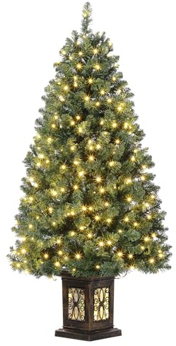 145 cm Weihnachtsbaum Künstlich mit 300 Beleuchtung, 8 Modus Warmweiß Vorbeleuchteter Metallgestell Weihnachtsbaum mit Vintage Beleuchteter Topf Weihnachten Deko für Familientreffen, Büro und Flure