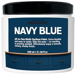 CHALK IT! Paint for Furniture, Ceramic Tiles, Cabinets, Home Decor, Self-Sealing, Durable All-in-One Multi-Surface Paint, No Prep, No Sanding, No Wax Needed (Navy Blue)