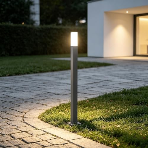 Mai & Mai Lampione da Giardino 3000K, Luminoso da Giardino IP65 Paletti Esterni Led 3.8x3.8x80.6cm in Alluminio per Giardini, Parchi, Aree Residenziali e Ingressi Deus Lumina, Sabbia grigio scuro