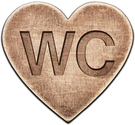 WC Türschild WC in Herzform aus Alu Dibond in der Größe 13x12cm sehr robust in rustikaler Holzoptik