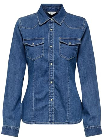 ONLY Onlsasia L/S Stretch Fit DNM Shirt Noos, Blu Jeans Scuro, S