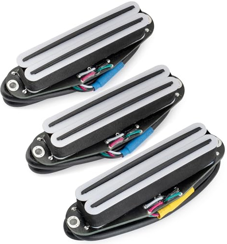 Musiclily Pro ST-DPHC Ceramico Pick Up Humbucker Formato Single Coil Super Distortion Manico Centrale Pickups Set per Chitarra Elettrica tipo Strat, Corpo Bianco Rail Nero