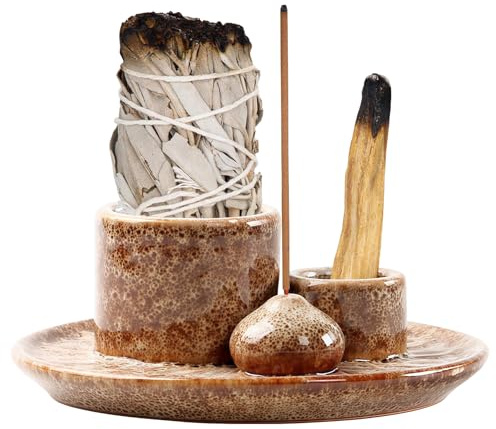 Ciotola Di Incenso In Ceramica 4 In 1, Porta Incenso, Brucia Incenso, Porta Palo Santo, Ciotola Di Incenso Per Bastoncini Di Incenso Salvia Bianca Candelieri