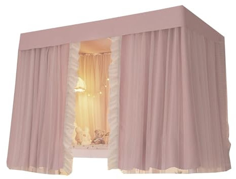 Oberes Etagenbetthimmel, 2 m lang, Etagenbettvorhänge, verdickter Stoff, Verdunkelungsvorhänge, seitliche Öffnungstür mit großem Raum (Vorhang x 3 + Regal 1,2 m, Blume A) Premium Verdunkelung L