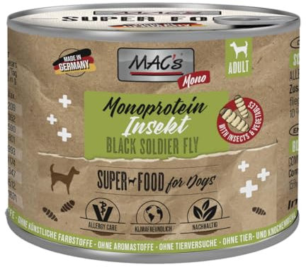 Mac's Dog 6 x 180g Mono Insekt | 35% Insektenprotein | Nassfutter für Hunde | Getreidefrei & ideal für empfindliche Hunde | In der Eifel hergestellt