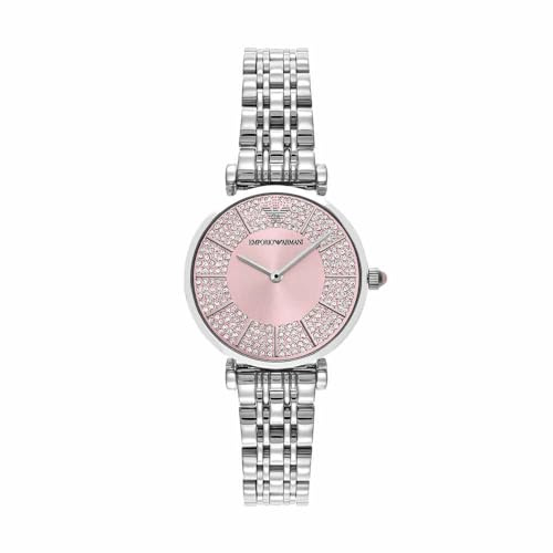 Emporio Armani Watch for Women, 32mm Zweizeiger-Quarzwerk mit silberfarbenem Edelstahlarmband