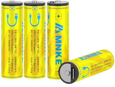 4PCS AA Rechargeable Lithium Batteries 1.5V 3000mWh High-Capacity 1200+ Cycles Ultra-Long Lasting Time Durable Cycle 4-Pack Set With Type-C Cable