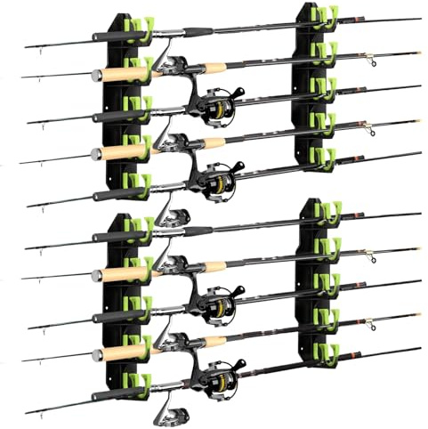 BOOSTEADY 2 Packs Fishing Rod Holders Holds Up to 20 Rods,Fishing Rod Rack for Garage,Fishing Pole Holders, Wall or Ceiling Mounted Fishing Rod Rack,Fishing Gear Gifts for Men-Green