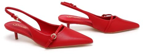 Bismaa Women’s Pointed Toe Sandals Slingback Kitten Heel Wedding Party Elegant Pumps Sandals for Womens, Red Matte-6