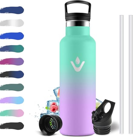 Botella Agua Acero Inoxidable 500ml, Cantimplora Termica con Pajita, Aislamiento al Vacío de Doble Pared, sin BPA, a Prueba de Fugas, Cantimplora Reutilizable para Oficina, Camping, Guardería