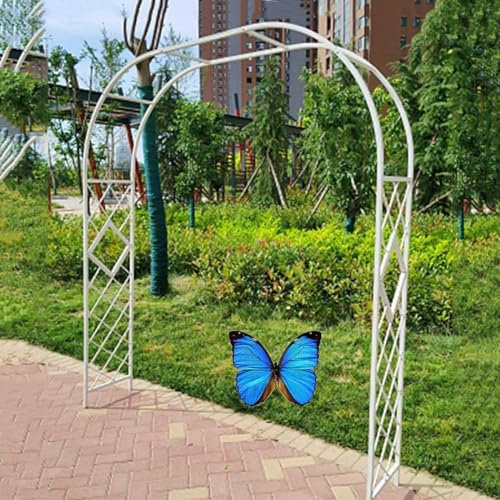 Arche de jardin extérieure en métal – Treillage de 2,3 m/2,7 m pour roses grimpantes, design tubulaire solide, blanc, 320 x 230 cm, parfait pour les mariages et événements