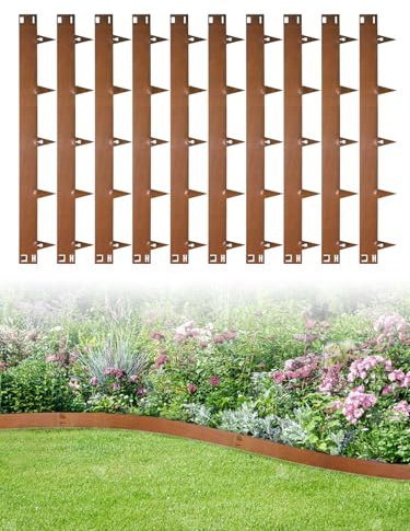 Bordura per Aiuola,10 Pezzi 107.5cm Bordo Aiuole Flessibile,Lunghezza Totale 10.75m,Alta 15cm Bordure Aiuole,Bordura Corten per Giardino, Prato, Aiuola, Cemento