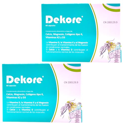 Margan Dekore - Pack Ahorro 2 x 60 Cápsulas - Con Vitamina D3, Vitamina K2 (MK7), Bisglicinato de Magnesio, Bisglicinato de Calcio y Colágeno Tipo II - Ayuda al Funcionamiento de los Musculos