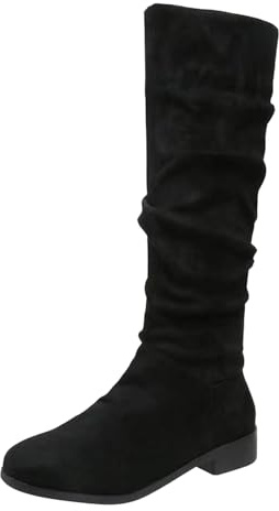 Generisch 2025 Bottines décontractées pour femme - Couleur unie - Grande taille - Talon bloc - Bottes mi-hautes, Noir , 42 EU