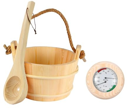 Sharplace Seau et louche pour sauna Accessoires de sauna Robuste Premium Multifonctionnel Premium avec thermomètre Hygromètre Seau en bois