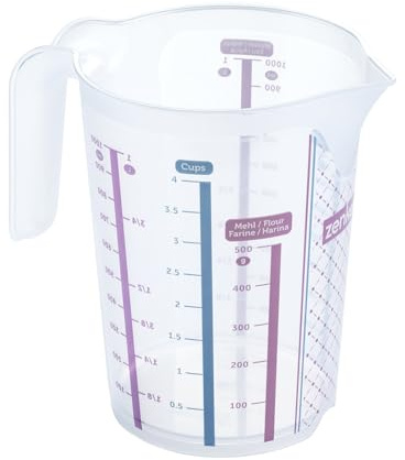 Zenker Sweet Sensation Messbecher 1000ml – Präzises Dosieren mit Vierfach-Skalierung, Hitzebeständigkeit: +100 °C, Spülmaschinengeeignet, Designed in Germany, Bunt