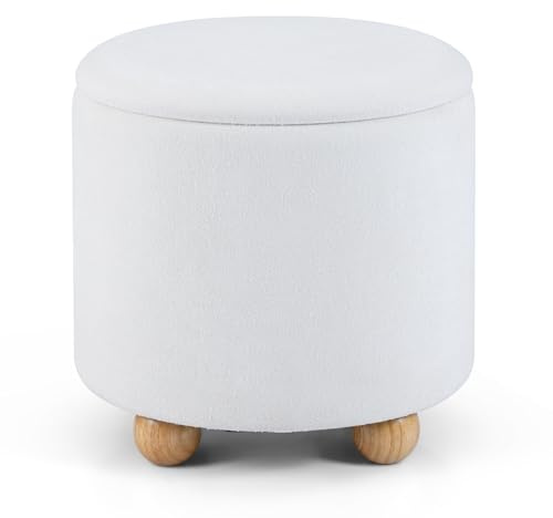 COSTWAY Pouf Contenitore 35 L, Ottomano in Tessuto Ciniglia con Coperchio Rimovibile, Sgabello con Gambe in Legno di Gomma, Portata 150 kg, per Soggiorno e Camera da Letto (Bianco)