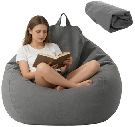 CAIEJSAEN Puf Funda Lavable, XL Bean Bag Silla para Adultos, Gris, para Exterior y Salón, 100 x 120 cm, Sin Relleno