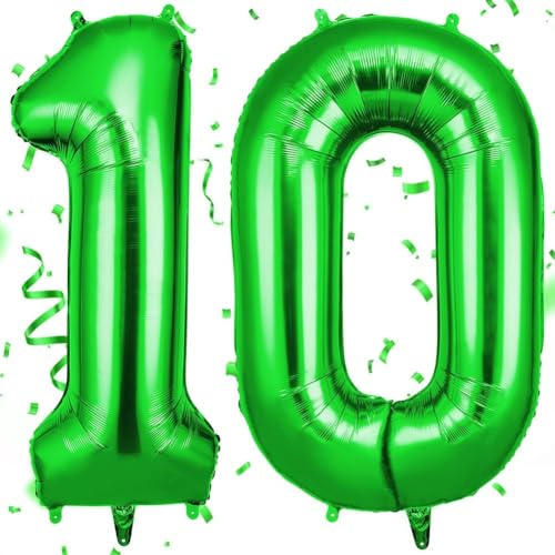 OFFCUP Globo Cumpleaños Verde, Globos Número 10 101cm, 40 Inch Globo Numeros Gigante, Grande Globos Foil Inflar con Helio o Aire para Niño Niña Adultos La Boda Aniversario Cumpleaños Fiestas