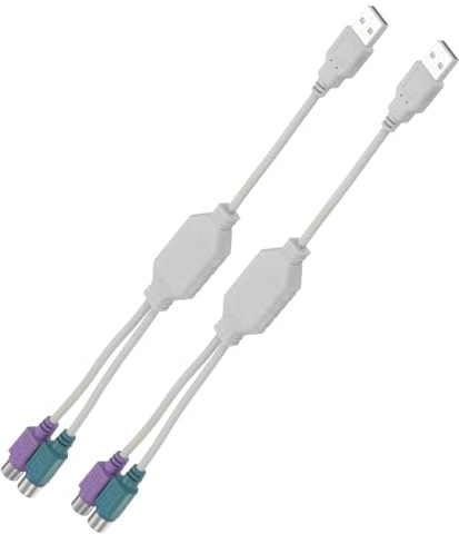 Nexarelle 2 Pcs USB to PS/2 Adapter, PVC USB A Male to Dual PS/2 Female Converter Adapter for Wired Mouse/Keyboard/Computers Accessories, White