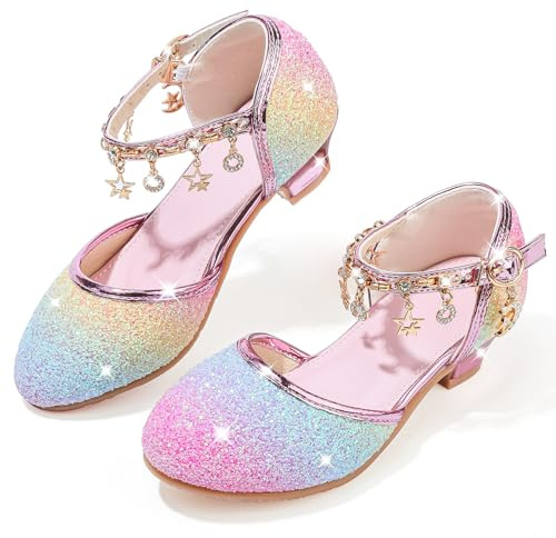 LECYGNB Sko, prinsessa, flicka, paljetter, kostym, hög klack, cosplay, bröllop, jul, födelsedag, ceremoni, fest, dansare, ballerina, sandal, kristallbling