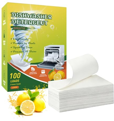 HASAIKA® Fogli per Lavastoviglie, Detersivo Lavastoviglie in Fogli, profumo di limone, adatto per stoviglie in vetro, ceramica e plastica (100 pezzi)